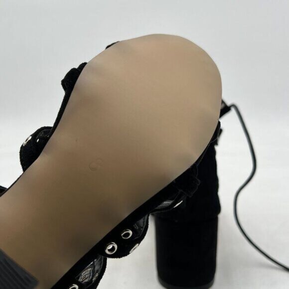 XYD Black Gladiator Caged Block Heel Open Toe Straps Cutout Back Zipper Sandals - Picture 6 of 8